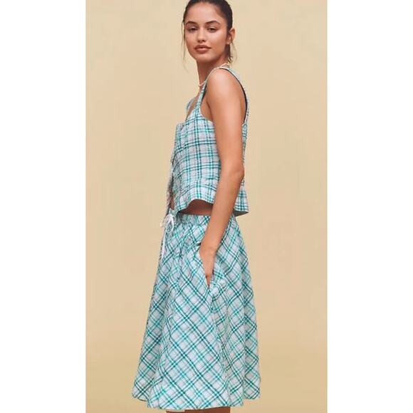 Anthropologie Women's Maeve  a-line cotton midi skirt Turq XS NWT 148 - Picture 3 of 7